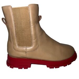 Little Charles & Keith Kids Tan/Red Water Boots.  Size EU-34 / US- 4